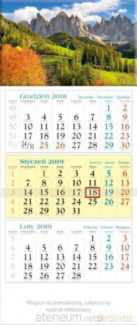 Kalendarz 2019 Trójdzielny Dolomity KT12 [KALENDARZ]