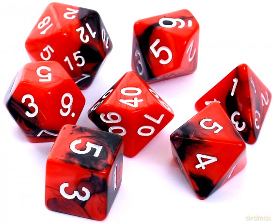 Komplet kości REBEL RPG - Dwukolorowe - Czerwono-czarne [GRA]
