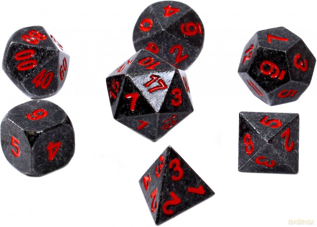 Komplet kości REBEL RPG - Metal - Czarna stal z czerwonymi numerami [GRA]
