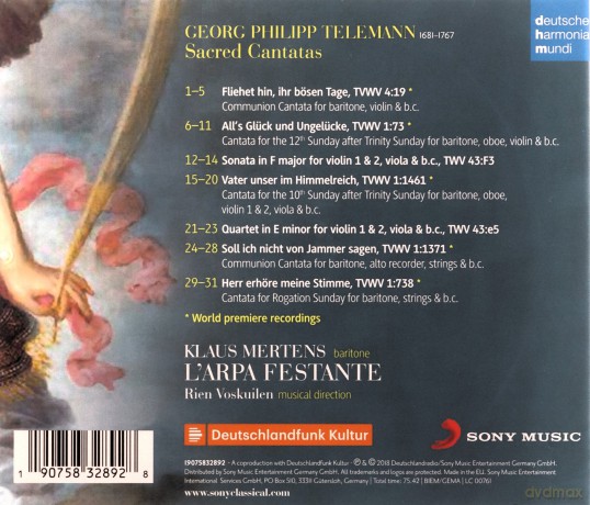 L' Arpa Festante: Telemann: Sacred Cantatas [CD]