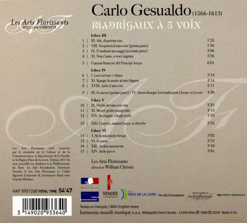 Gesualdo: Madrigals Les Arts Florissants (digipack) [CD]