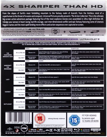 4K Action: Battleship / Everest / Lucy / The Hunstman Winters War / Warcraft [BOX] [5xBlu-Ray 4K]+[5xBlu-Ray]