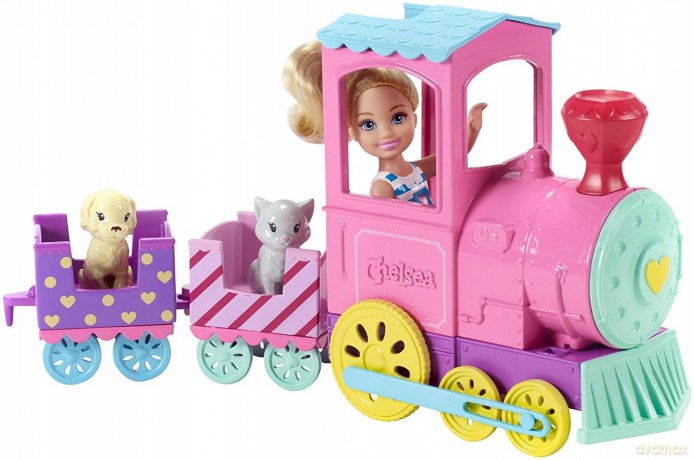 Lalka Barbie Chelsea + pociąg ze zwierzakami