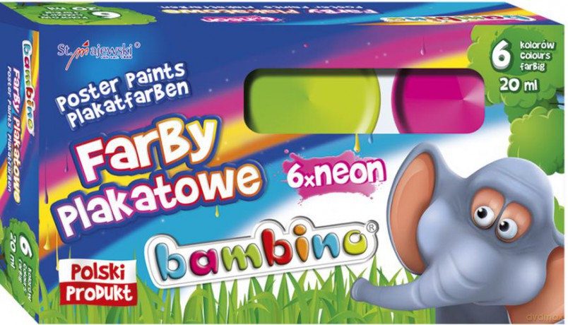 Farby bambino plakatowe 6 kolorów 20 ml neon