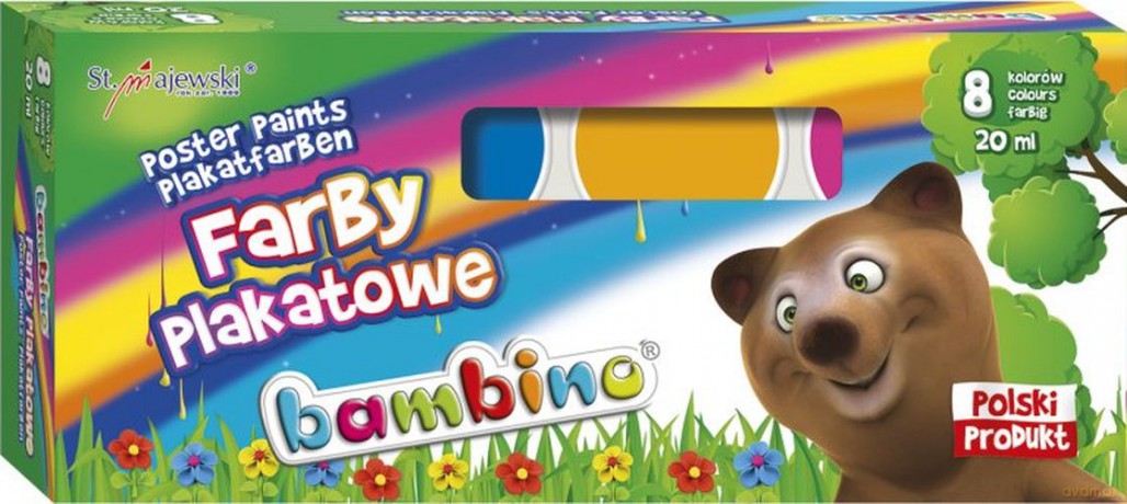 Farby bambino plakatowe 8 kolorów 20 ml