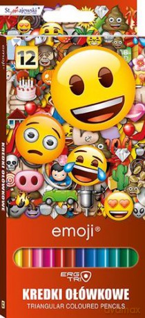 Kredki szkolne trójkątne 12 kolorów emoji