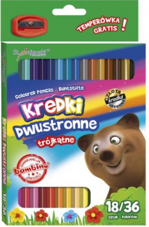 Kredki szkolne trójkątne dwustronne 18/36 kolorów z temperówką