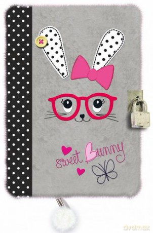 Pamiętnik A5 96k z kłódką pluszak sweet bunny gray
