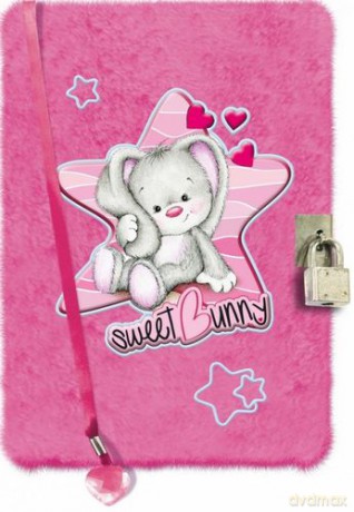 Pamiętnik A5 96k z kłódką włochacz sweet bunny pink