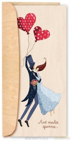 Karnet drewniany z drewnianą kopertą Ślub balon