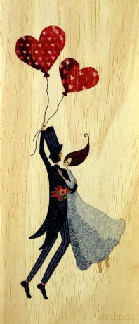 Karnet drewniany z drewnianą kopertą Ślub balon