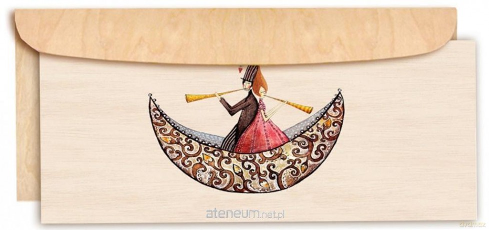 Karnet drewniany z drewnianą kopertą Ślub łódka