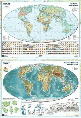 Mapa świata A2 Dwustronna laminowana (10 szt)