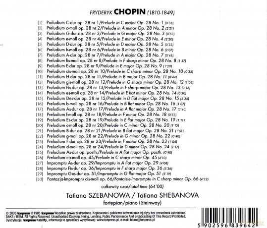 Tatiana Szebanowa: Preludes Impromptus Chopin [CD]