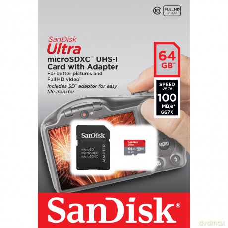 SanDisk karta pamięci Ultra microSDXC 64 GB (kl. 10 | 100 MB/s | UHS-I | A1) + adapter