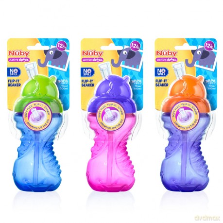 Nuby Flip It Beaker Active Butelka ze słomką 300 ml