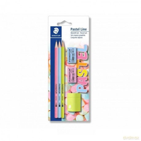 Ołówek HB Pastel 3 szt +gumki+temperówka