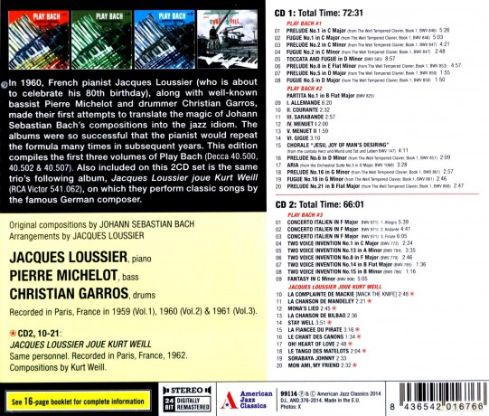Jacques Loussier Trio: Play Bach vol.1, 2, 3 plus Joue Kurt Weill [2CD]