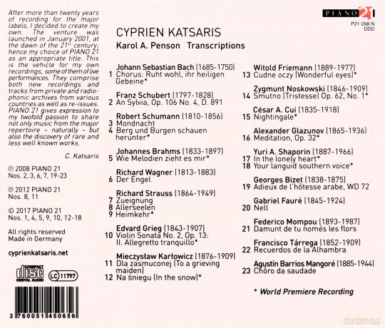 Cyprien Katsaris: Transcriptions by Karol A. Penson [CD]