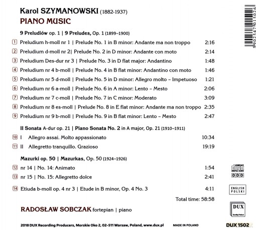 Radosław Sobczak: Szymanowski. Utwory Fortepianowe [CD]