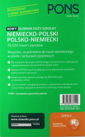 Nowy słownik duży szkolny niemiecko-polsko-niemiecki [KSIĄŻKA]