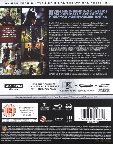 Nolan 4K Collection: Mroczny Rycerz Trylogia / Dunkierka / Interstellar / Incepcja (Dunkierka / Batman - Początek / Mroczny rycerz / Mroczny Rycerz powstaje / Incepcja / Interstellar / Prestiż) [7xBlu-Ray 4K]+[14xBlu-Ray]