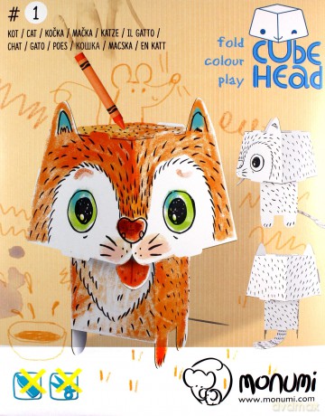 Kot Cube head. Złóż i pokoloruj