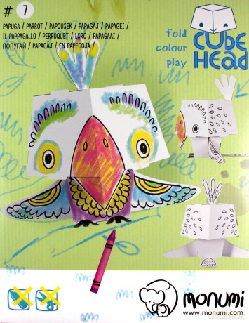 Papuga Cube head. Złóż i pokoloruj