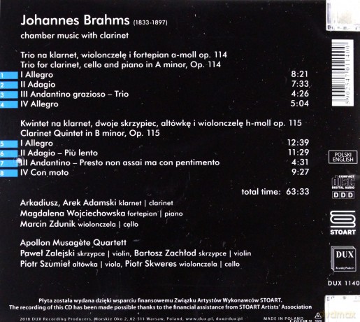 Brahms. Clarinet Works. Adamski [CD]