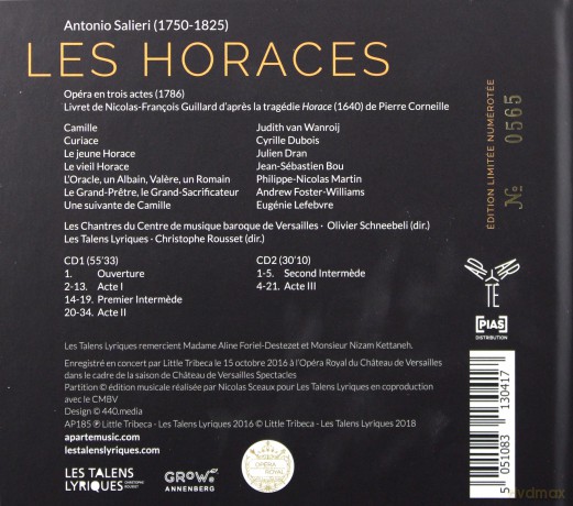Salieri: Les Horaces Rousset (digipack) [CD]