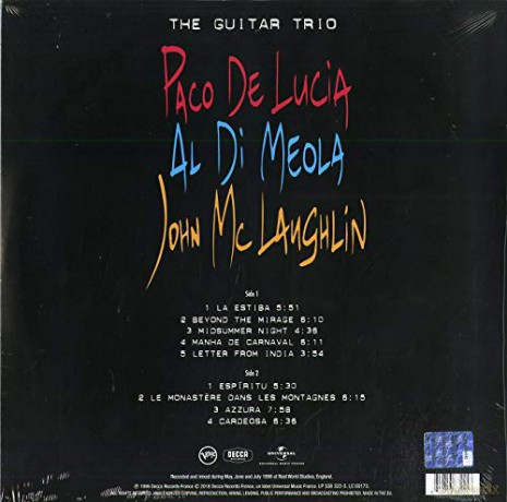 Paco De Luca Al Di Meola John McLaughlin: Guitar Trio [Winyl]