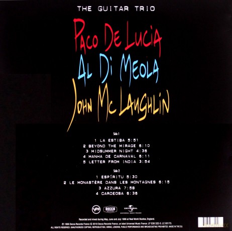 Paco De Luca Al Di Meola John McLaughlin: Guitar Trio [Winyl]