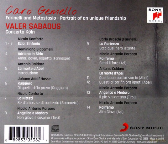 Valer Sabadus: Caro gemello - Farinelli and Metastasio [CD]