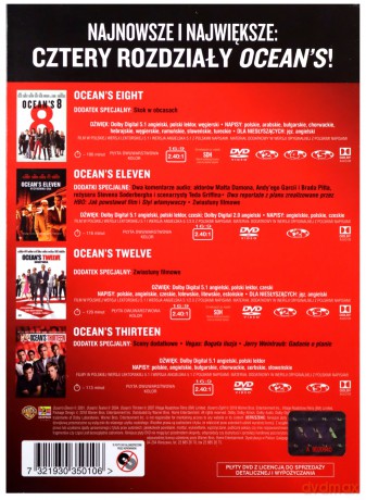 Ocean's Eleven: Ryzykowna gra / Oceans Twelve: Dogrywka / Oceans 13 / Oceans 8 [BOX] [4DVD]