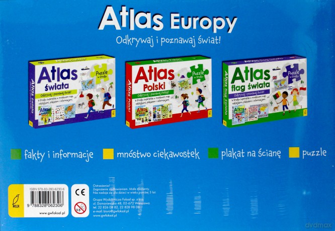 Atlas Europy: Atlas. Plakat z mapą. Puzzle [KSIĄŻKA]+[PLAKAT]+[PUZZLE]