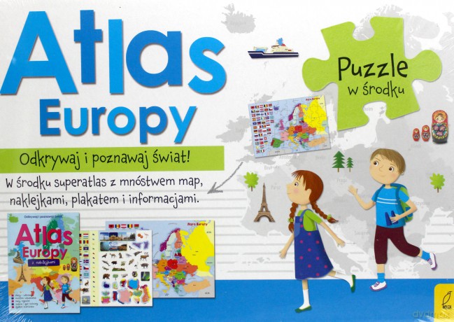 Atlas Europy: Atlas. Plakat z mapą. Puzzle [KSIĄŻKA]+[PLAKAT]+[PUZZLE]