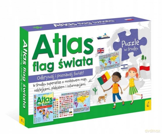 Flagi Świata: Atlas. Plakat z mapą. Puzzle [KSIĄŻKA]+[PLAKAT]+[PUZZLE]