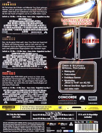 Iron Man 1-3 (steelbook) [3xBlu-Ray 4K]+[3xBlu-Ray]