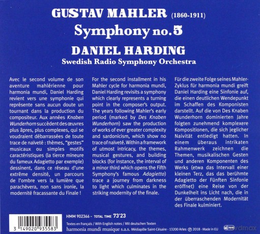 Mahler: Symphony No 5 Swedish Radio Symphony Orchestra Harding  [CD]