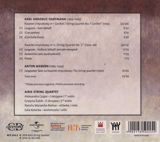 Airis String Quartet: Hartmann [CD]