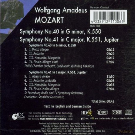 Mozart Symphony No.40 Symphonymno.41, Jupiter [CD]