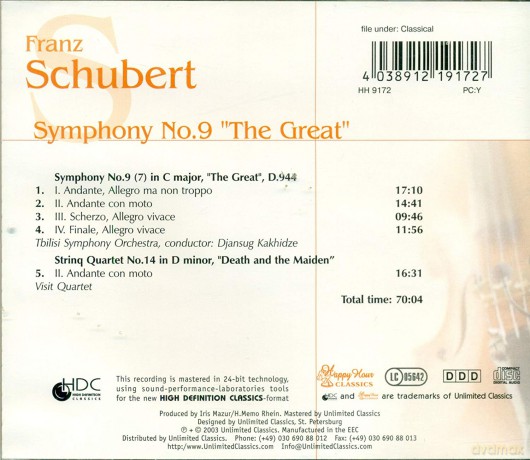 Franz Schubert Symphonies No.9 "The Great" [CD]
