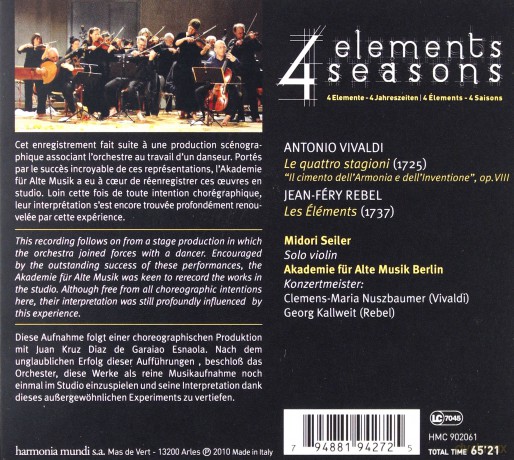 Rebel Vivaldi: 4 Elements 4 Seasons Akademie Fur Alte Musik Berlin (digipack) [CD]