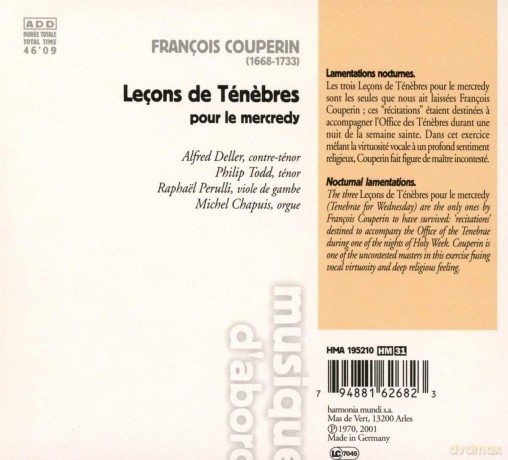 Alfred Deller: Le Ons De Tenebres [CD]