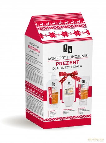 AA Help Zestaw prezentowy Komfort i Ukojenie (balsam do ciała 400ml + krem do rąk 75ml + deo Sensitive 50ml)