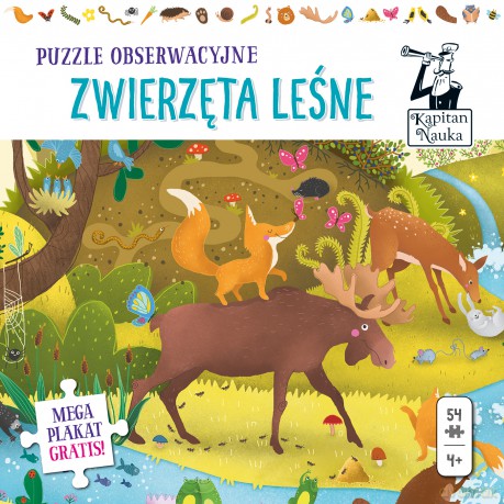 EDGARD Puzzle obserwacyjne zwierzęta leśne + plakat xxl Kapitan Nauka [PUZZLE]