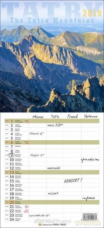 Kalendarz 2019 Wieloplanszowy Średni - Tatry [KALENDARZ]