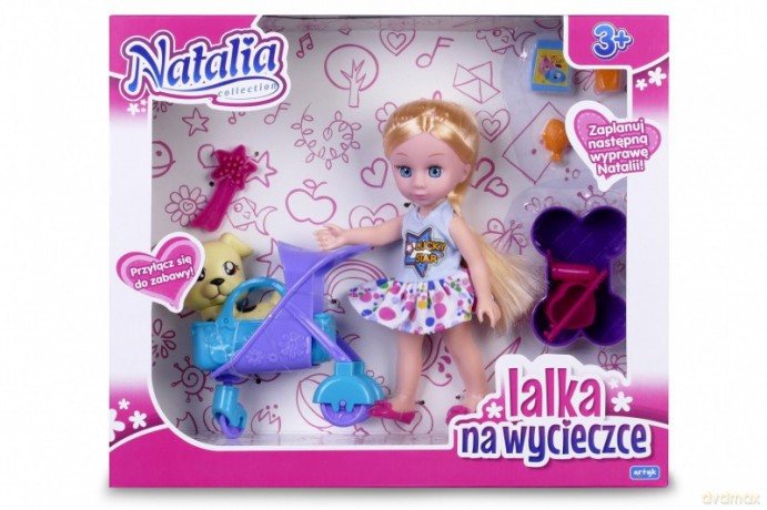 Lalka Natalia z pieskiem w wózku