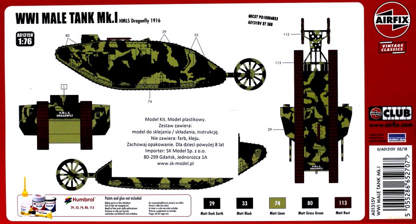 Model plastikowy Czołg WWI Male