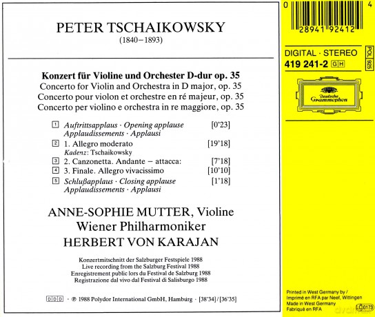 Mutter Wp Karajan: Tchaikovsky:Vln Cto D [CD]